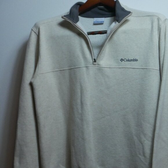Columbia Mens Cream Pullover 1/4 Zip M Cotton Blend Sweatshirt Mock Neck - Picture 3 of 16
